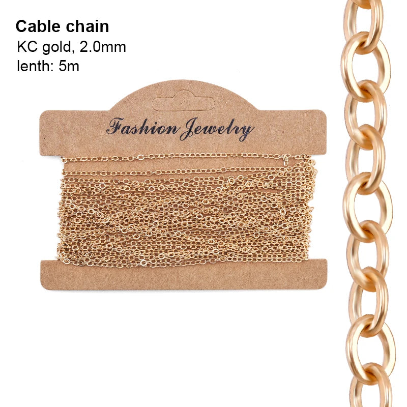 6 Types Jewelry Making Chains Plated Silver Gold Copper Cable Link Chains For DIY Jewelry Necklace Bracelet Crafts 5 Meters Qme Cable KC gold 2.0