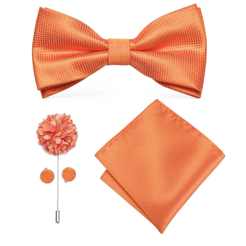 Hi-tie Silk Men's Bowtie Pocket Square Cufflinks Brooch Jacquard Qme LH0517-023