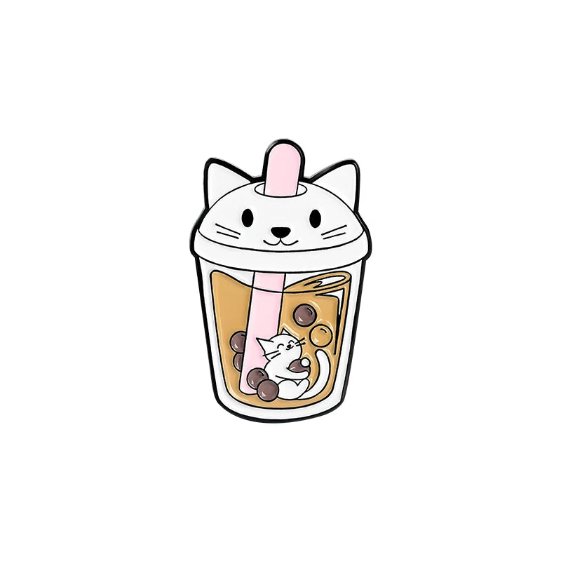 Cute Bubble Cat Penguin Boba Tea Enamel Pins Tapioca Milk Tea Lapel Pin Animal Badges Bag Kitty Brooches for Gift Wholesale Qme 5