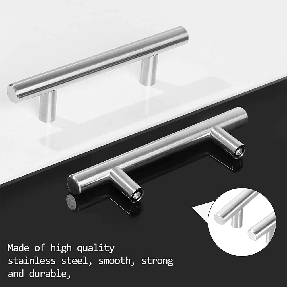 Furniture Handles Wardrobe Door Pull Stainless Steel Drawer Handle T Bar Straight Kitchen Long Cabinet Closet Knob Black Silver Qme