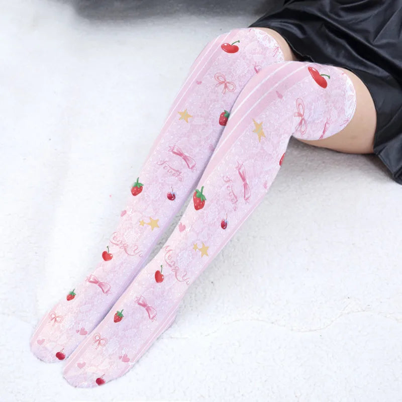 Pink Adorable Anime Tight Stocking Female 3D Printed Cute Strawberry Qme style4 One Size China Mainland