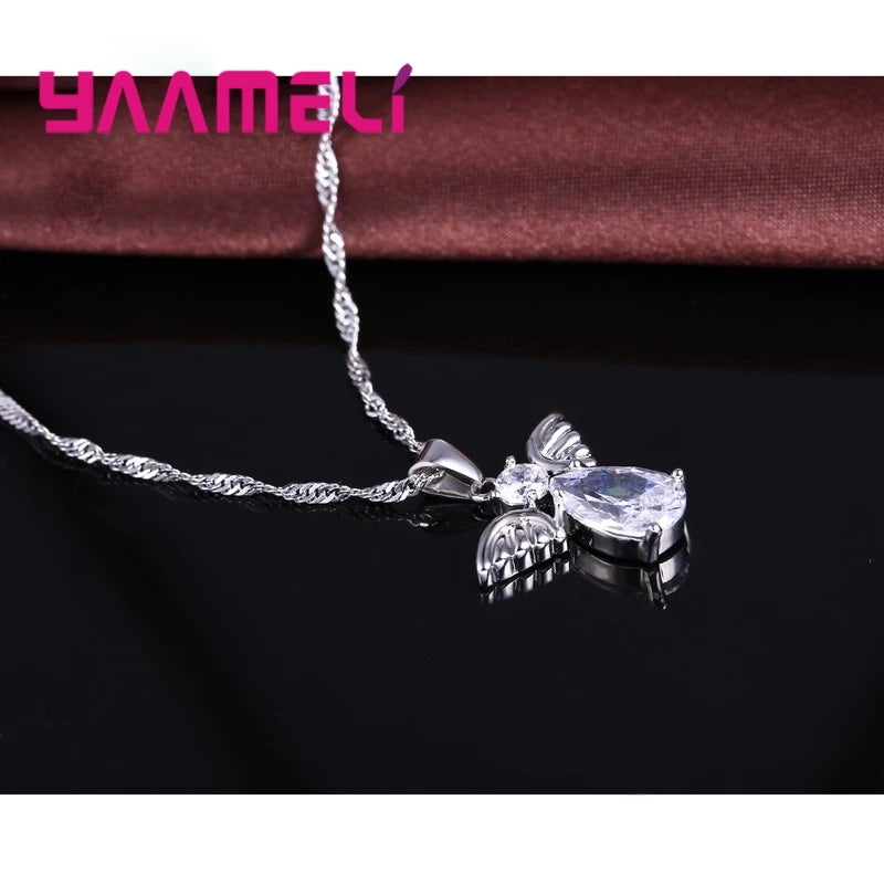Sale Specials Cute Angel Shape Jewelry Sets Crystal 925 Sterling Silver Color Pendant Necklace And Earring Set Lady Birthday Qme