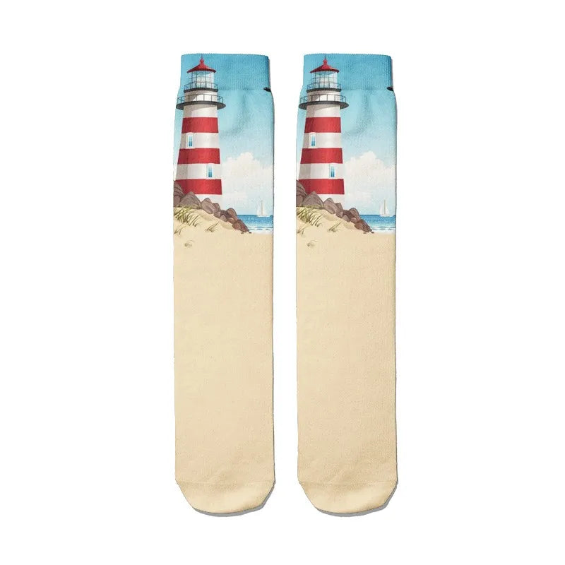 Novelty Hip Hop Harajuku Socks Cartoon Lighthouse Personalized Kawaii Qme