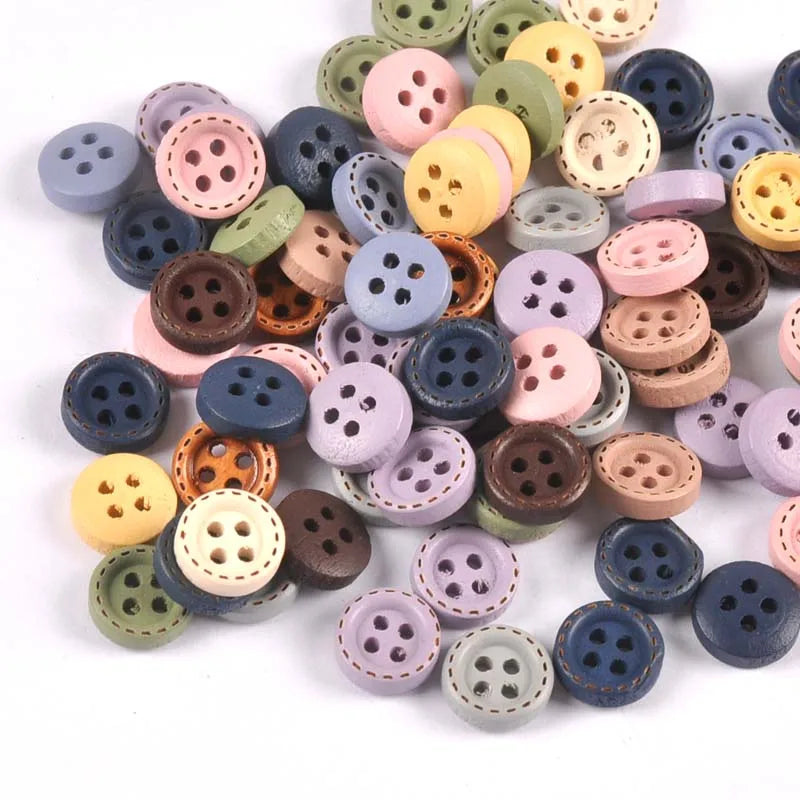 Multicolor Wood Decoration Buttons For DIY Sewing Clothing Accessories Scrapbook Crafts Supplies Home Decor 10mm 100pcs m2599 Qme