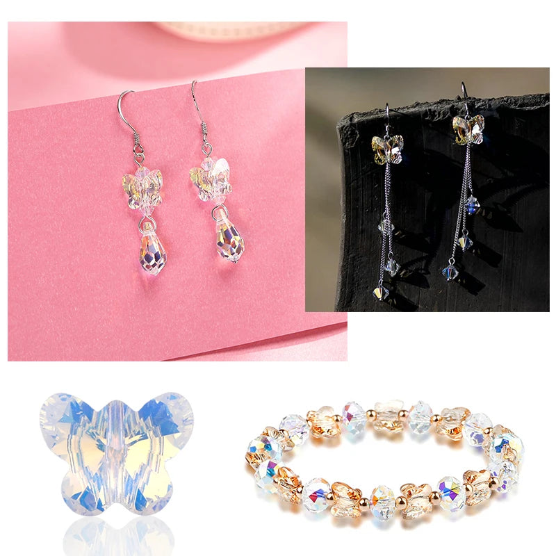 Best quality 6*8mm 8*10mm straight hole crystal butterfly beads crystal AB glass Pendant rhinestone for Jewelry Earrings making Qme