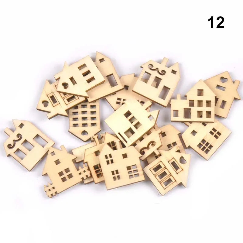 50Pcs Mix Pattern Wood Slices DIY Scrapbook Crafts Supplies Unfinished Wooden Home Decorations Handmade Ornament 25-30mm m2204 Qme 12