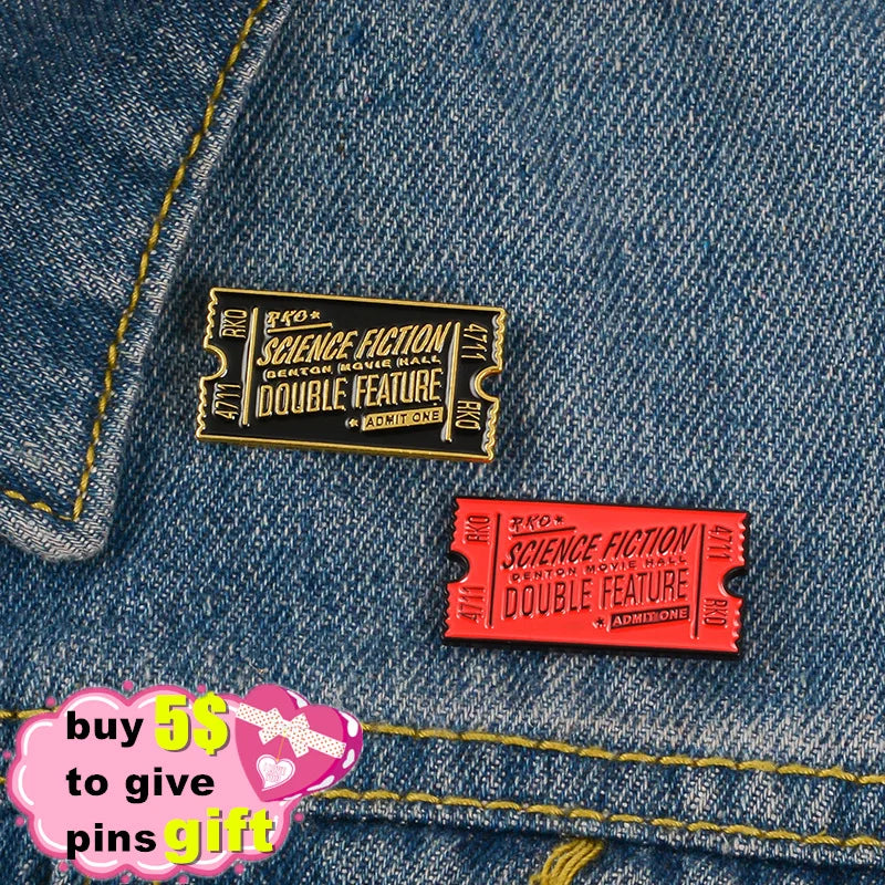 Rocky Horror Enamel Pin Red Black Movie Ticket Badge Brooch Lapel Pin Denim Shirt Collar Science Fiction Jewelry Gift Wholesale Qme