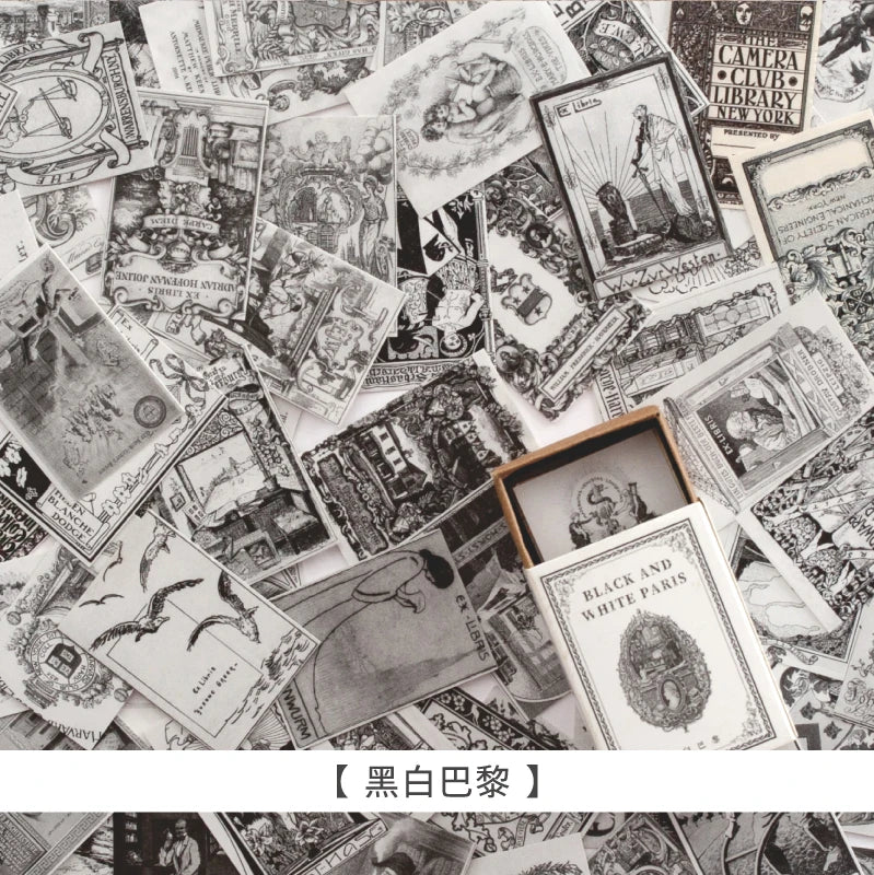 100pcs/Box Vintage Paper Kraft Cardstock Scrapbooking/Card Making/Journaling Project DIY Diary Decoration LOMO Card Van Gogh Qme Black white paris