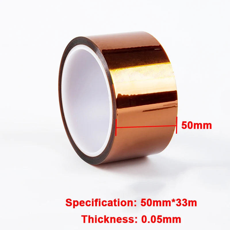 33M Gold High-Temperature Heat Resistant Adhesive Tape Polyimide 10-50MM Width No Residue for Masking Soldering Etc Qme 50mmX33m