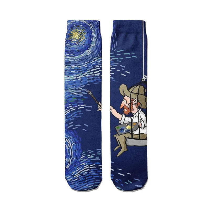 Creative Cartoon Van Gogh Cotton Socks Female Kawaii Spring Fall Qme style6 One Size China Mainland