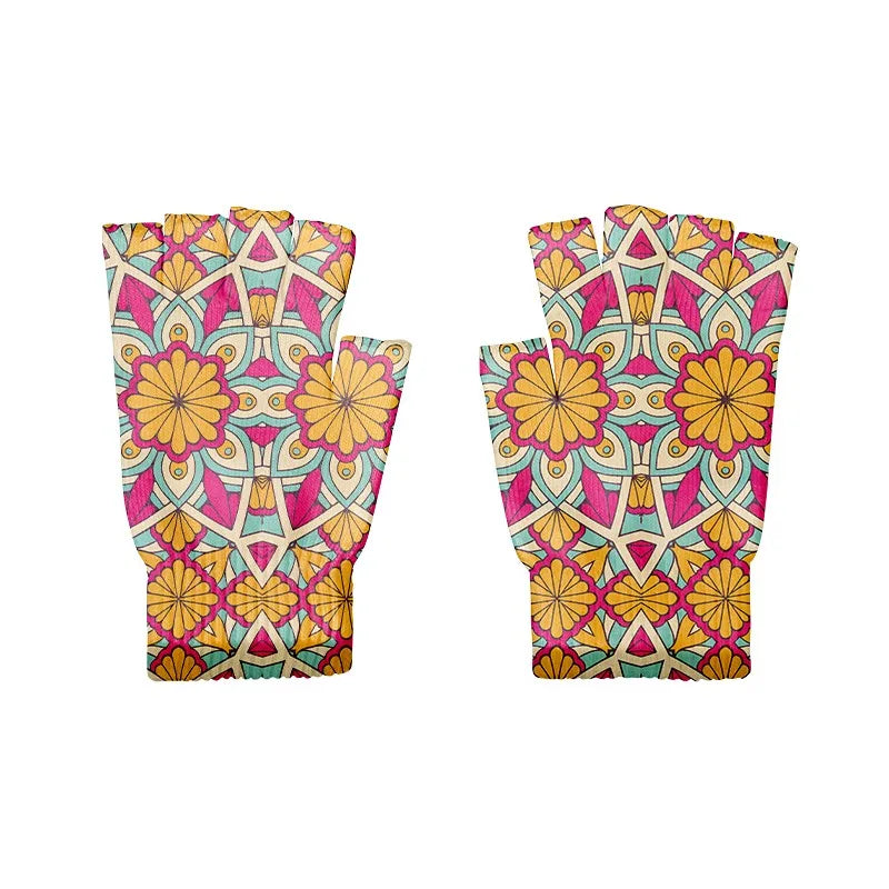 Stylish Simple Mandala Gloves Half Finger Sports Fingerless Knitted Qme