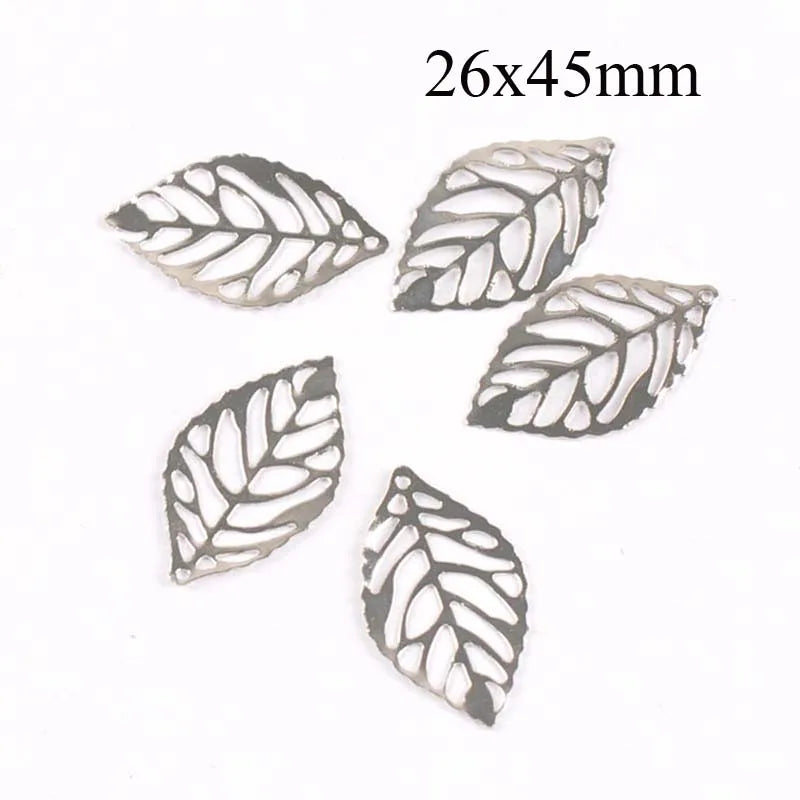 30Pcs Metal Crafts Filigree Leaves Wraps Connectors Embellishments For DIY Home Decor Handicraft Scrapbooking 20-45mm YK0786 Qme silver 1