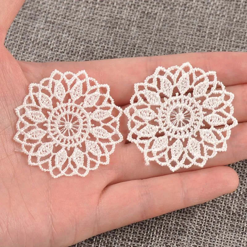 30Pcs Round White Flower Lace Ribbon Applique Mesh Trim For Sewing Accessories Embroidery Patch Party Garment Decor 45mm c1139 Qme