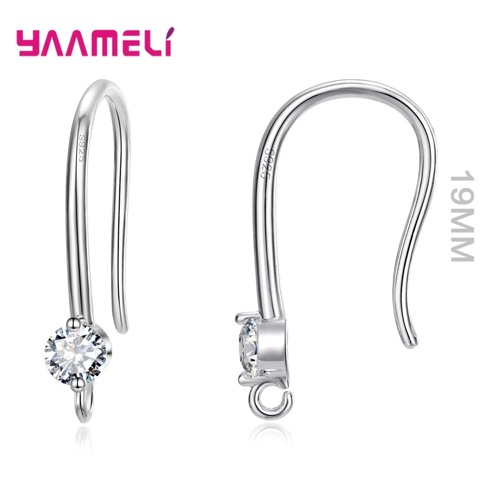 Authentic 925 Sterling Silver Stamp S925 Hook Earrings White Pink Blue Purple Cubic Zircon Ear Jewelry Accessories Findings Qme