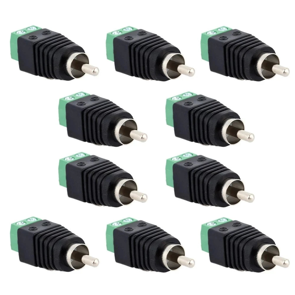 10PCS/LOT Coax Cat5 Cat6 to RCA Male Jack CCTV Camera Audio Terminal Plug Balun Connector Qme