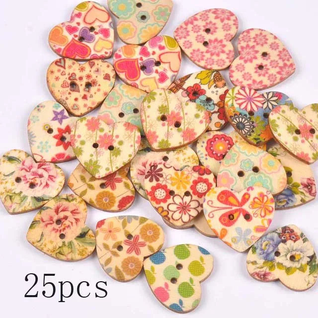 36 Styles Cartoon Painting Wooden Buttons Crafts Scrapbooking Sewing