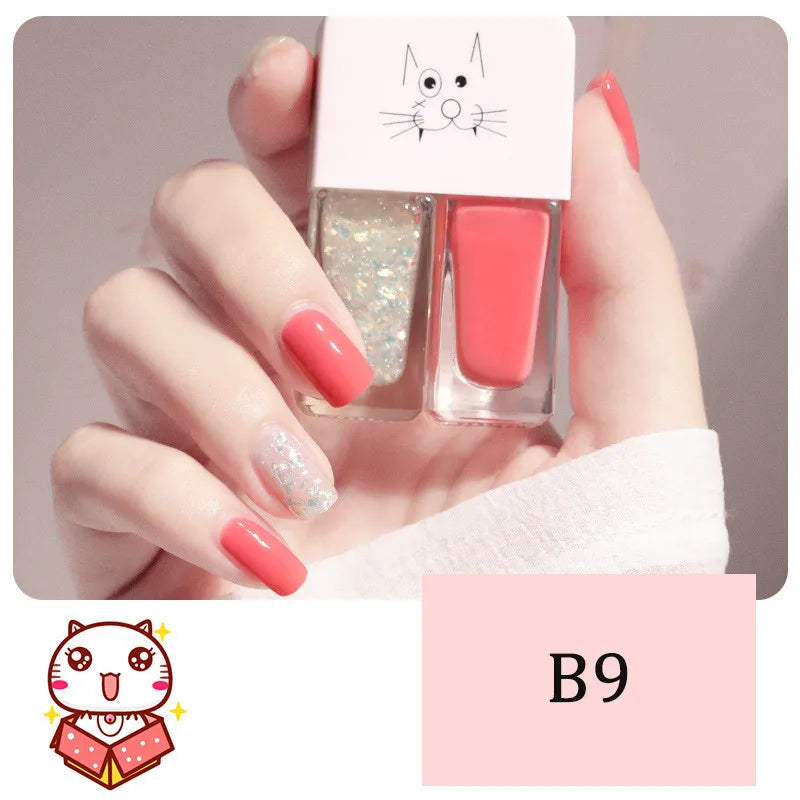 New 2 In 1 Candy Color Nail Polish Manicure Water-based Bright Scrub No Bake No Peeling Quick Dry Waterproof Lasting Nail Polish Qme B9