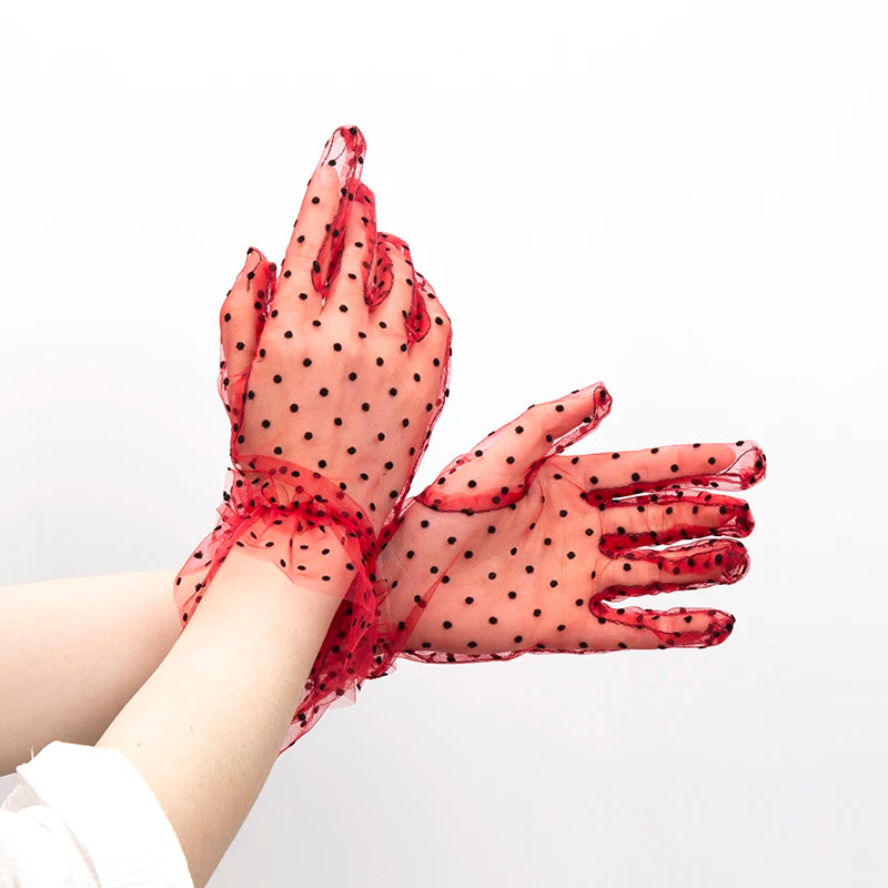 Ladies Polka Dot Gloves Romantic Lace Fashion Women Short Tulle Qme A4 One Size