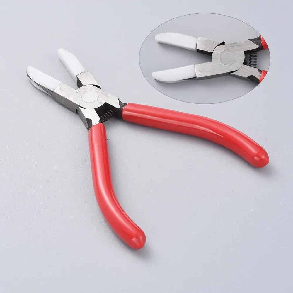 Pandahall Carbon Steel Jewelry Pliers Red Flat Nose Plier with Cover for Jewelry DIY Making Tools 142x98x8mm Qme