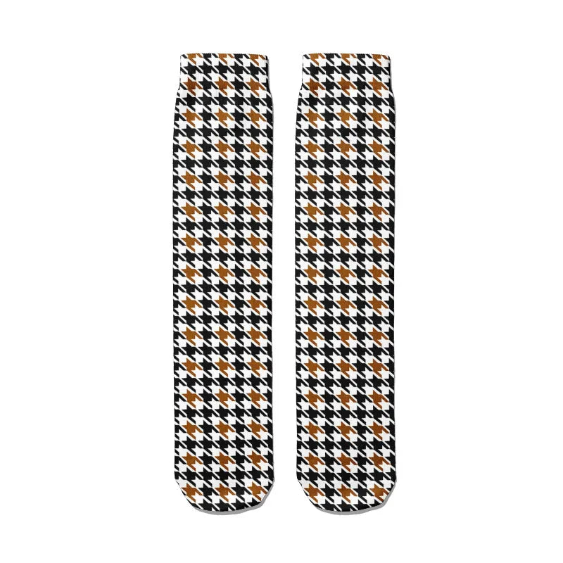 Fashion 3d Thousand Birds Pattern Socks Lattice Print Kawaii Cute Men Qme style3 China Mainland