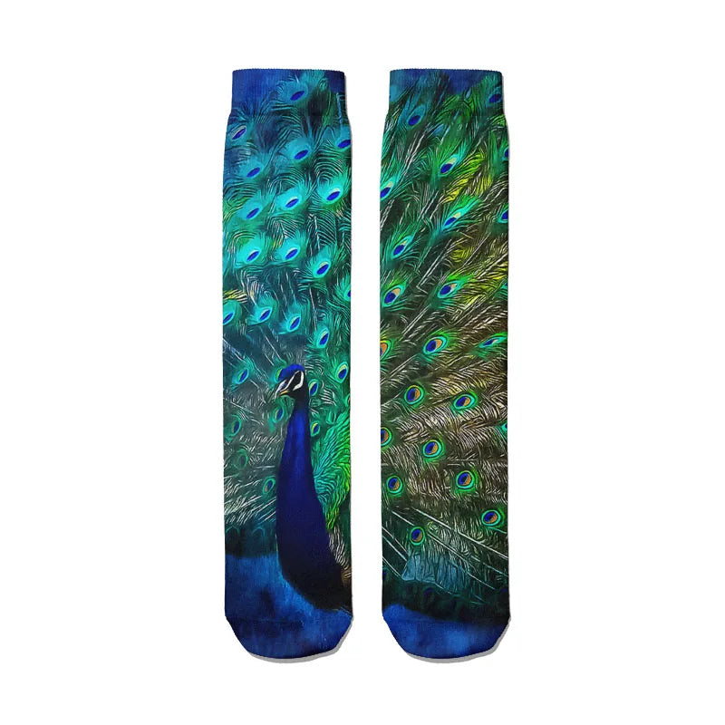 Novelty Funny Peacock Graphic Socks Women Straight Sock Unisex Qme style3