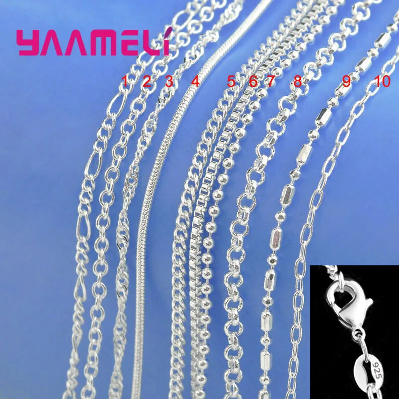 Promotion 100% Authentic 925 Sterling Silver Color Chain Necklace with Lobster Clasps fit Men Women Pendant 10 Design 16-30 Inch Qme