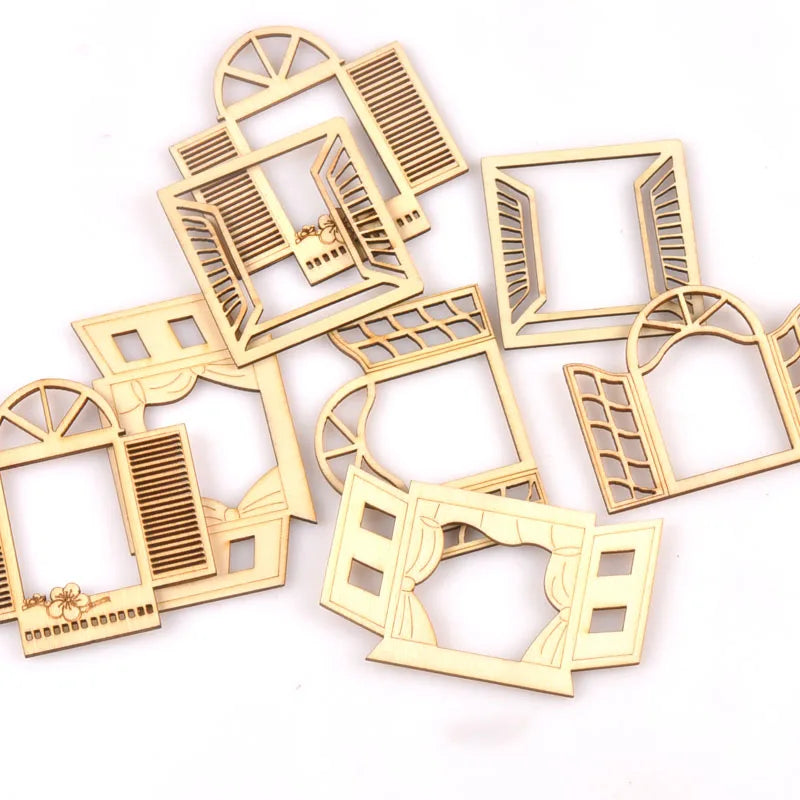 60-80mm Hollow Window Pattern Wood Slices DIY Crafts Scrapbook For Wooden Home Decoration Handicrafts Ornaments 4Pcs m2560 Qme