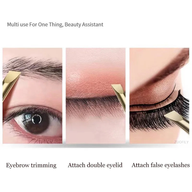 Stainless Steel Flat/Slant Tip Multifunction Tweezer Eyebrow Tweezer Face Hair Removal Make Up Tool False Eyelashes Tweezer Tool Qme