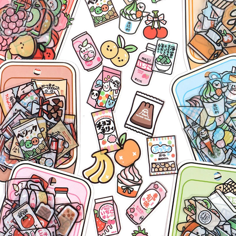 40pcs Food Series stickers Set Kawaii Cartoon Diary Album Stationery Sticker aesthetic Decorative collage planner Album Qme