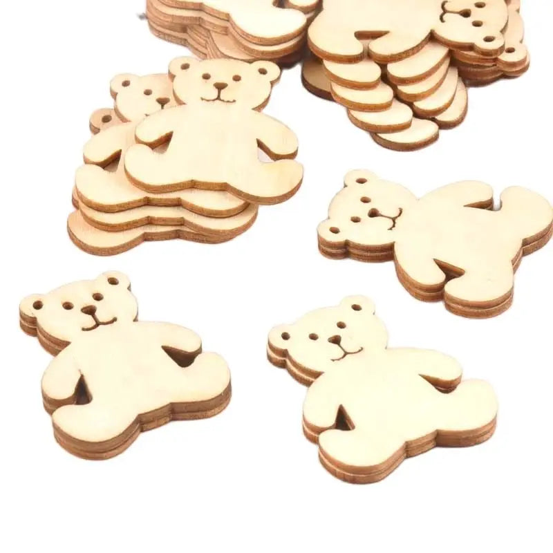 10pcs 41x48mm Bear Pattern Wood DIY Crafts Scrapbook DIY For Home Decor Natural Wooden Ornaments Accessories Embellishment m1757 Qme