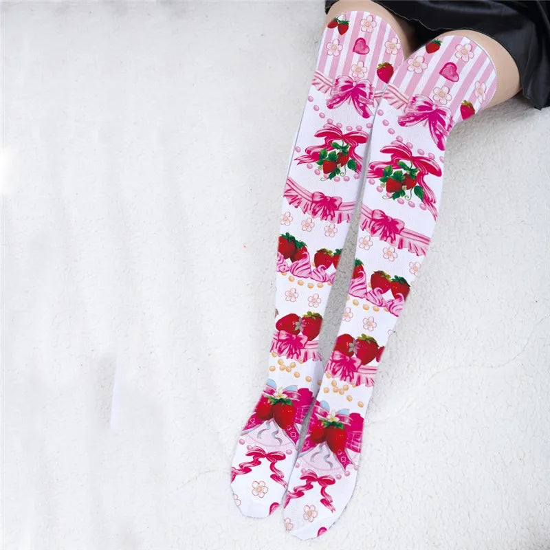 Pink Adorable Anime Tight Stocking Female 3D Printed Cute Strawberry Qme