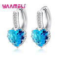 Big Sale 925 Sterling Silver Color Loop Hoop Earrings Candy Color Cubic Zircon Charms Women Jewelry Wedding Accessory Brincos Qme Sky blue heart