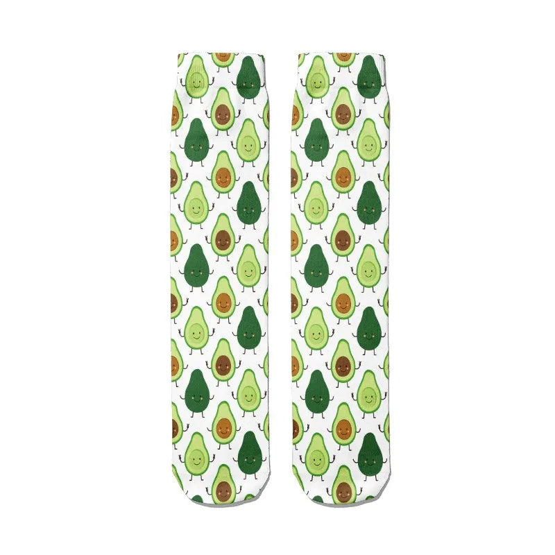 Kawaii Women Cotton Cartoon Fruit Straight Socks Avocado Breathable Qme style6 One Size China Mainland