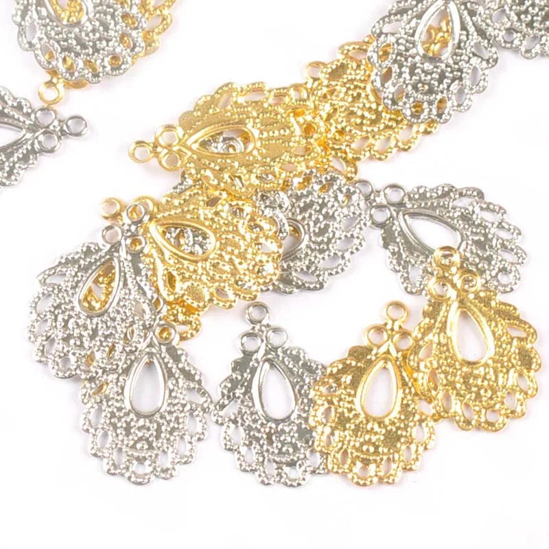 19x12.5mm 50pcs Metal Crafts Gold Silver Filigree Wraps Flower Connectors Pendants For DIY Jewelry Findings Scrapbook yk0778 Qme