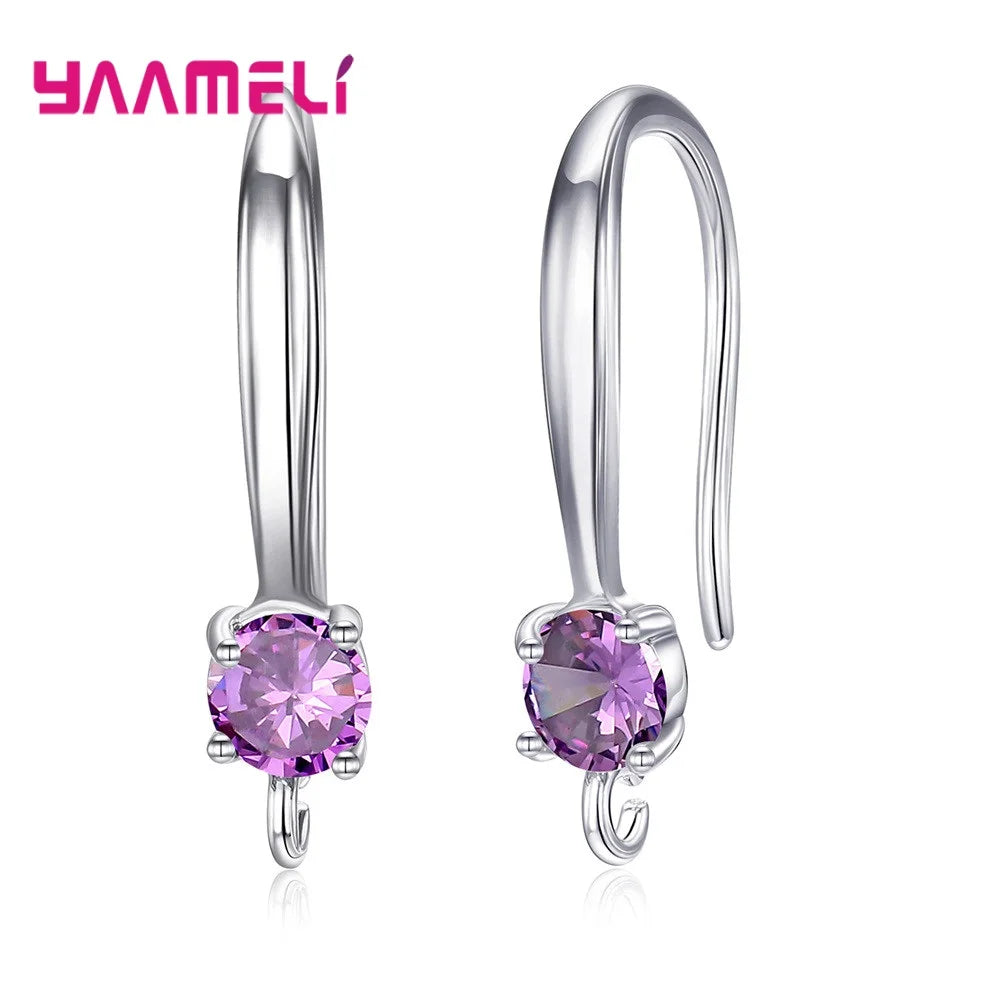 Authentic 925 Sterling Silver Stamp S925 Hook Earrings White Pink Blue Purple Cubic Zircon Ear Jewelry Accessories Findings Qme