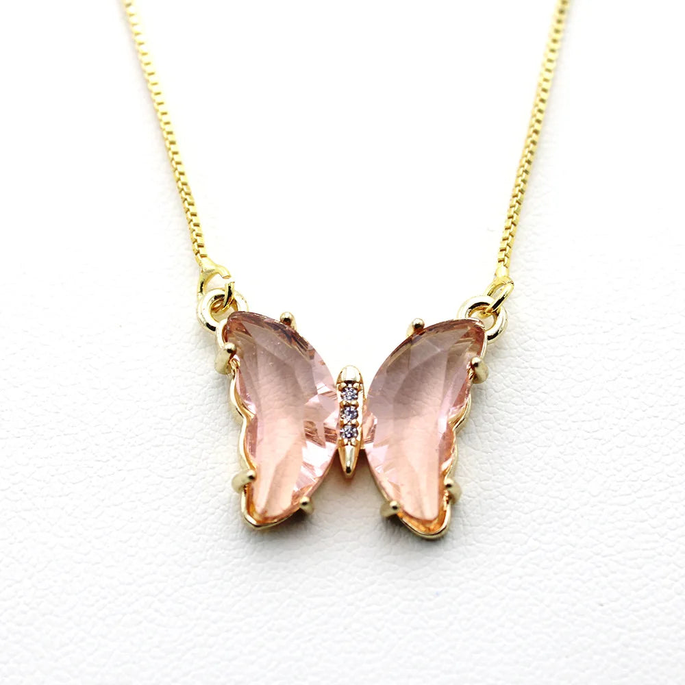 New AA Cubic Zircon Elegant Limited Jewelry Crystal Butterfly Double Sided Necklace Ladies Simple Style Jewelry Gift Qme 13