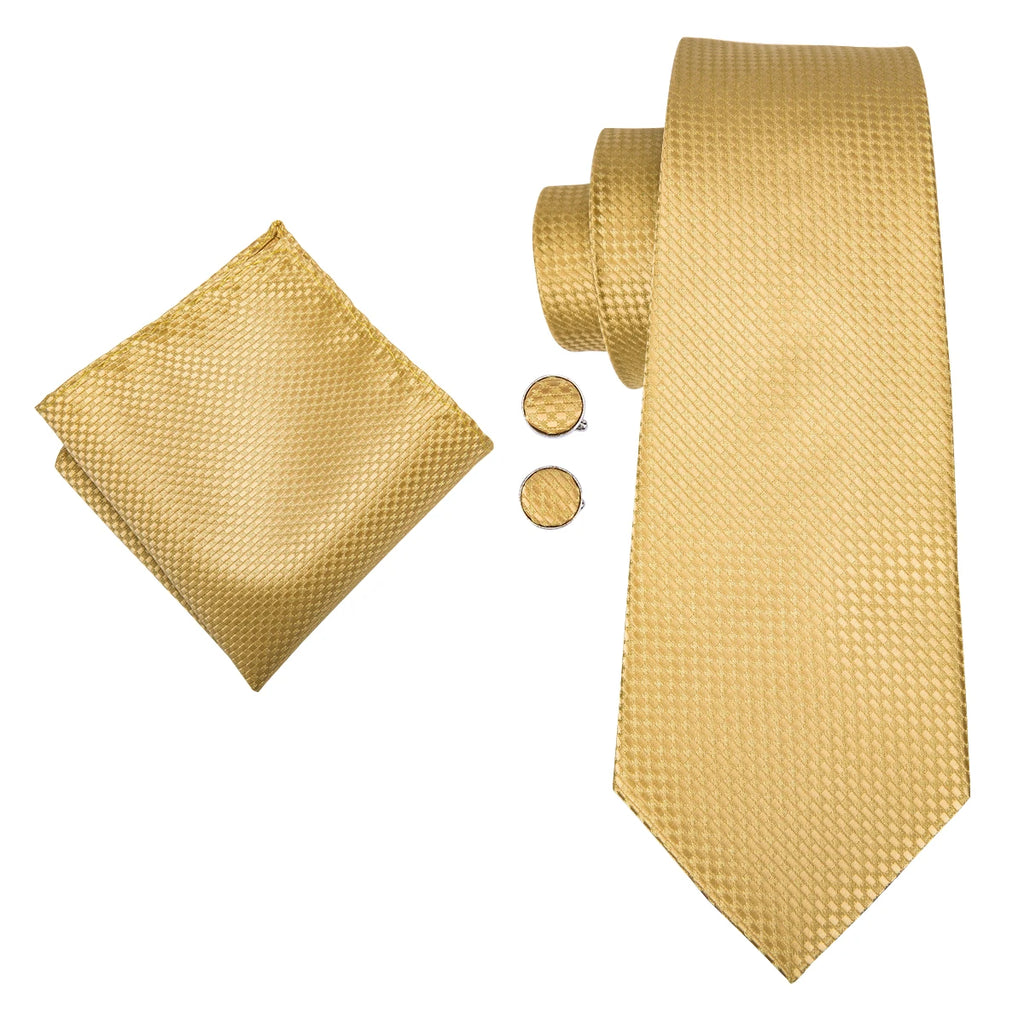 Solid Gold Yellow Ties Men Handky Cufflinks Fashion Men's Tie Wedding Qme