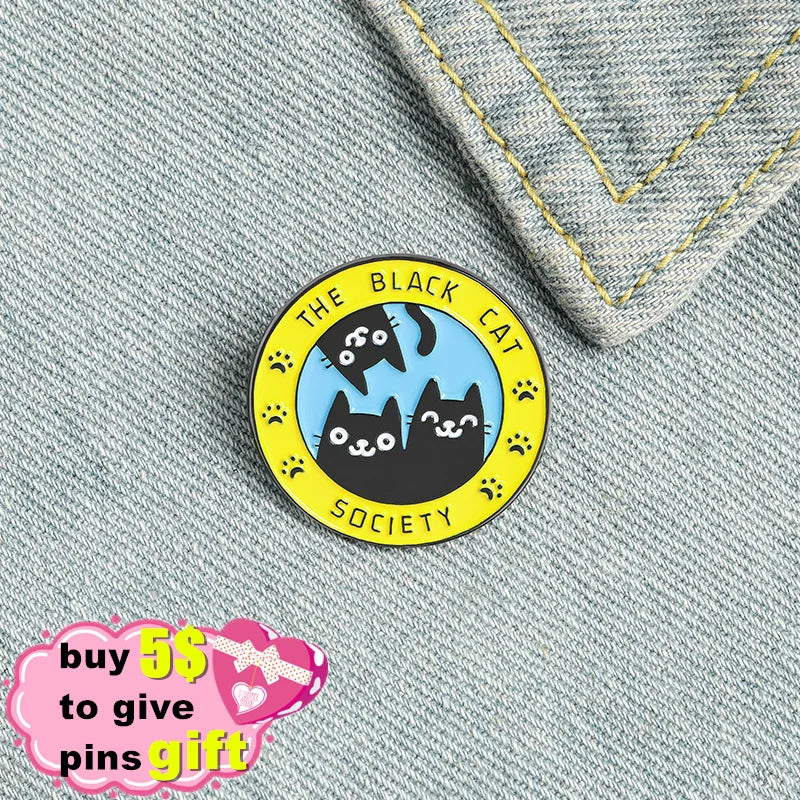 Black Cat Humane Society Custom Enamel Pins Witchcraft Cute Cartoon Brooches Badges Fashion Lapel Pin Gifts for Friend Wholesale Qme