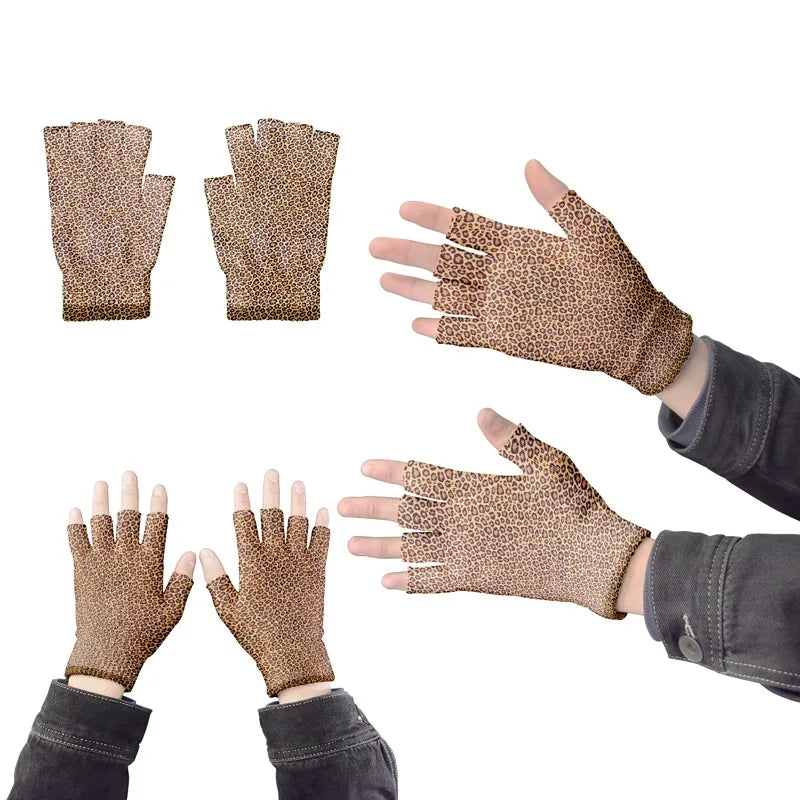 Women Leopard Gloves Fashion Elastic Five Fingers Men's Outdoor Qme