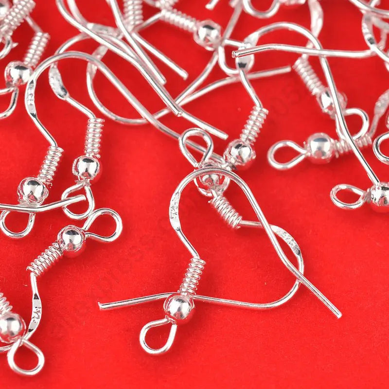 200PCS Earring Making Wholesale 18mm 925 Sterling Silver Color Stamp Earring French Hooks Beaded Ball Jewelry Accessory Findings Qme Bead