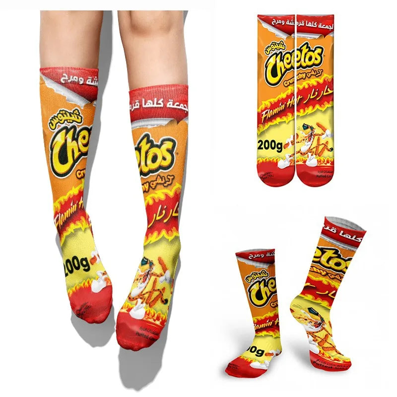 Funny 3D Printing Potato Chips Socks Female French Fries Packaging Qme