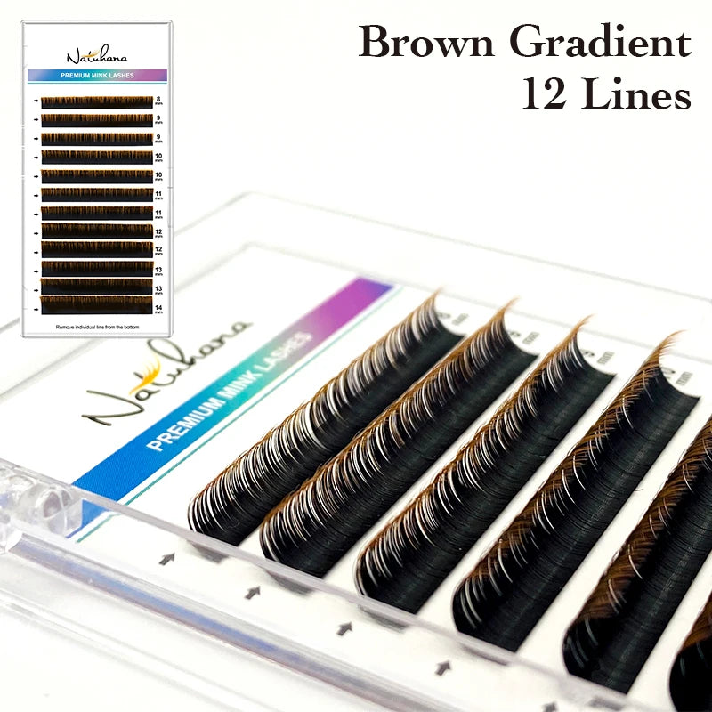 NATUHANA Ombre Blue Purple Eyelash Extension Individual Faux Mink Qme Gradient Brown C 0.07mm|Mix