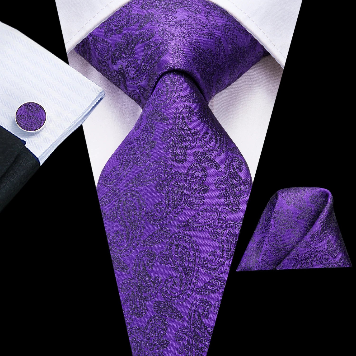 Hi-tie Light Purple Solid Silk Wedding Tie Men Hanky Cufflink Necktie Qme 3148