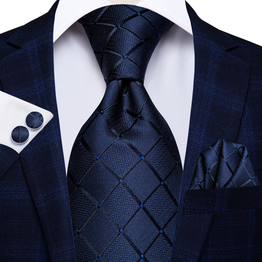 Blue Business Solid Plaid Striped Men's Tie Necktie Ties Men Formal Qme