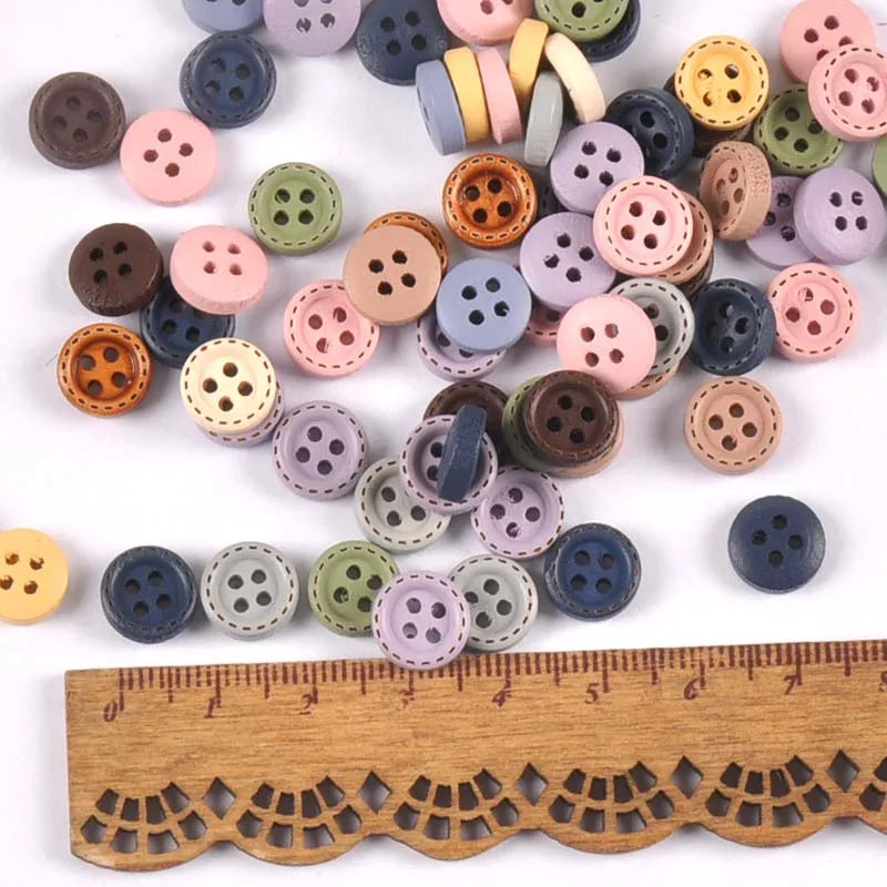 Multicolor Wood Decoration Buttons For DIY Sewing Clothing Accessories Scrapbook Crafts Supplies Home Decor 10mm 100pcs m2599 Qme