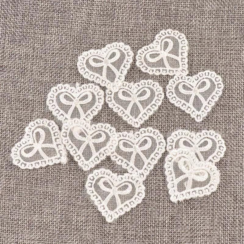 30Pcs Heart Pattern White Lace Fabric Applique Mesh Trim For Garment Accessories Sew On DIY Handmade Wedding Decoration c1728 Qme
