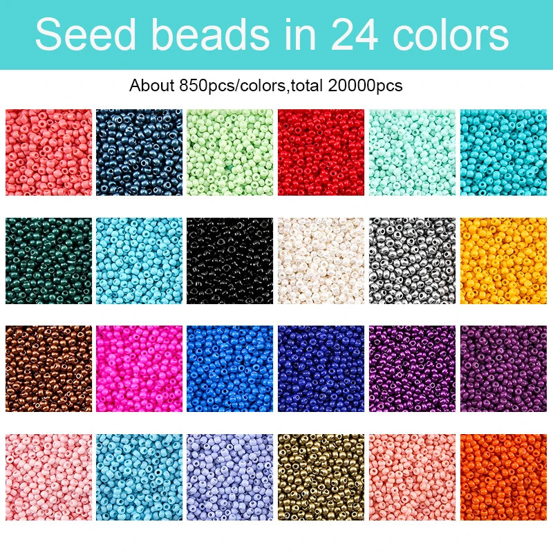 20000pcs Jewelry Making Kit Seed Beads Set 2mm Glass Beads Set Bracelets Necklace Ring Making Seedbeads Kit For DIY Art Craft Qme