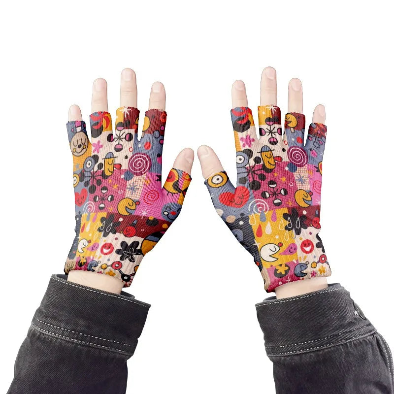 Women Men Cartoons Knitted Gloves Unisex Cute Cycling Finger Autumn Qme