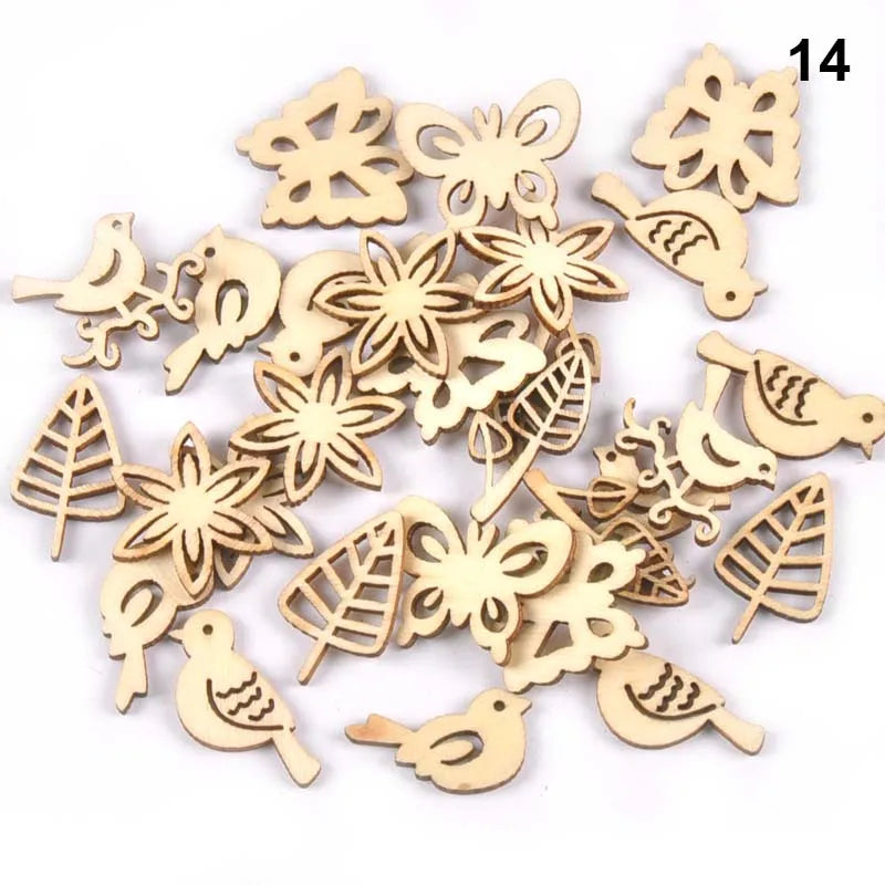 50Pcs Mix Pattern Wood Slices DIY Scrapbook Crafts Supplies Unfinished Wooden Home Decorations Handmade Ornament 25-30mm m2204 Qme 14