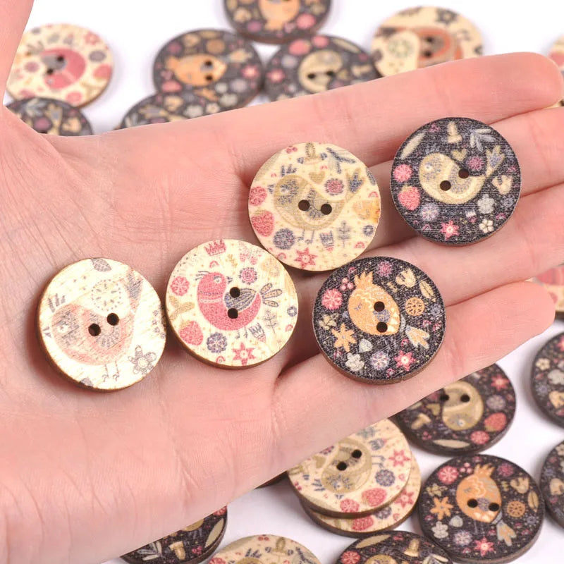 50Pcs Vintage Cute Bird Printed Wooden Buttons For Sewing Clothing Scrapbooking DIY Crafts Kids Garment Handmade Supplies c2909 Qme